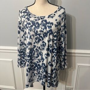Alfred Dunner Blue And White Women’s Beaded 3/4 Sleeve Blouse Top Size XL NWT